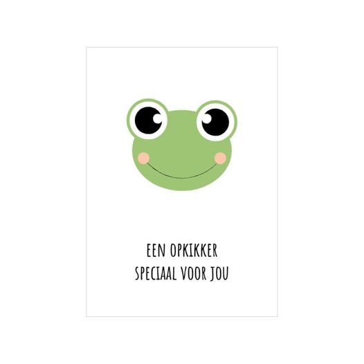 Kan een krabbel zijn van amfibie en de tekst 'EEN OPKIKKER SPECIAAL VOOR JOU'