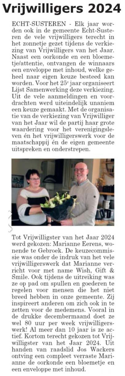 Vrijwilligster van het jaar 2024